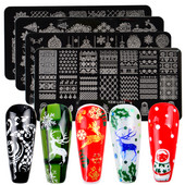 1 τεμ. Χριστουγεννιάτικο ατσάλινο πιάτο σφράγισης καρφιών με πεταλούδα, λουλούδι, φύλλο κοσμήματος, εικόνα με γεωμετρικό στένσιλ για νύχια