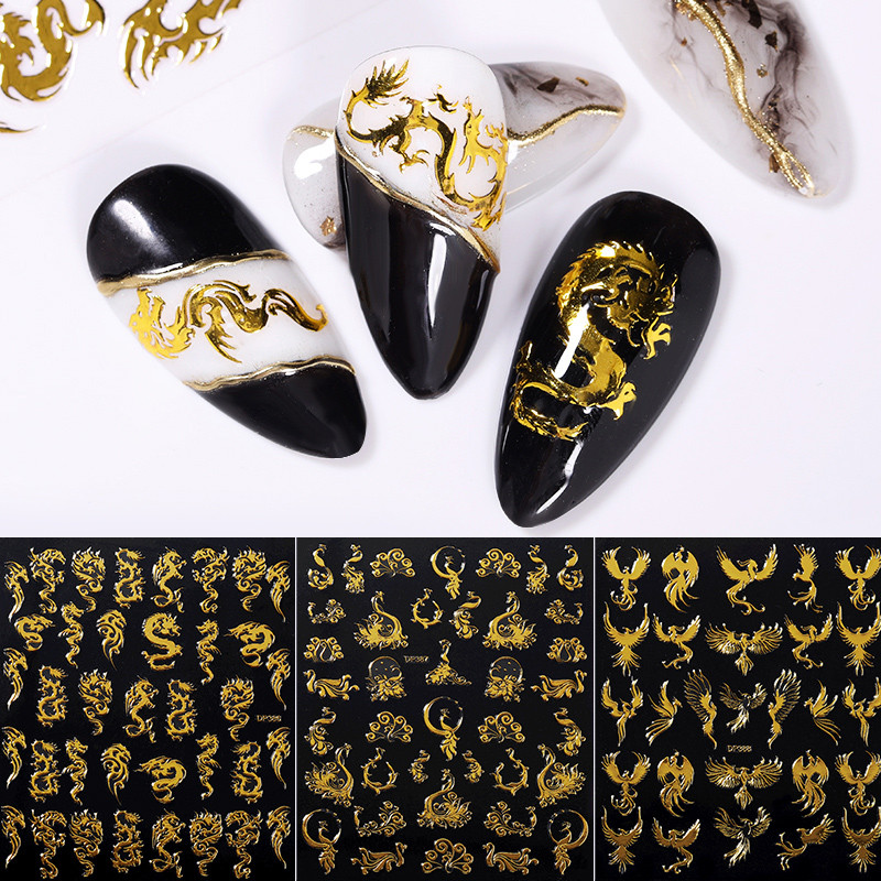 1 tk 3D küünekleebised Kulddraakon Värvilised Phoenixsi küünekleebised Üliõhukesed küünekleebised Mähised DIY küünekunsti kaunistus