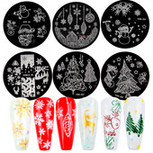 2023-as új, 5,6 cm-es kerek körömdíszítő bélyegző körömbélyegző sablon karácsonyi sorozat, barkácsolás, köröm minták, manikűr képlemez sablon