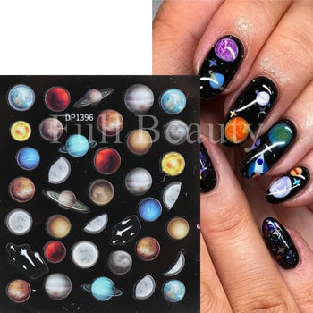 3D Space αυτοκόλλητα νυχιών Planet Nail Charms Stars Galaxy Foils Πολύχρωμα συρόμενα πυροτεχνήματα Ακουαρέλα Λουλούδια Διακόσμηση GLDP1396