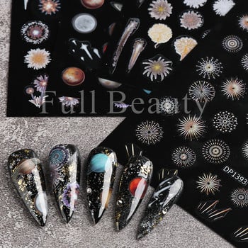 3D Space αυτοκόλλητα νυχιών Planet Nail Charms Stars Galaxy Foils Πολύχρωμα συρόμενα πυροτεχνήματα Ακουαρέλα Λουλούδια Διακόσμηση GLDP1396