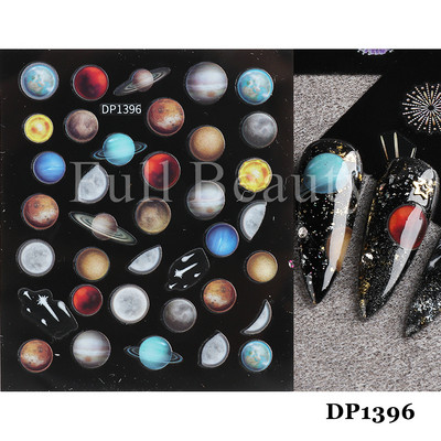 3D Space αυτοκόλλητα νυχιών Planet Nail Charms Stars Galaxy Foils Πολύχρωμα συρόμενα πυροτεχνήματα Ακουαρέλα Λουλούδια Διακόσμηση GLDP1396