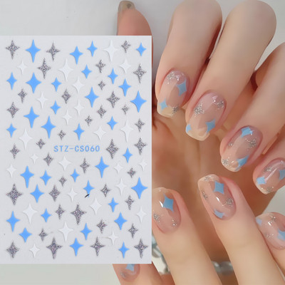 Glitter γαλλική γραμμή αυτοκόλλητα νυχιών Ασημί Λευκό λοξό αυτοκόλλητα λωρίδες Slider 3D Star Heart Λαμπερή διακόσμηση Νυχιών Συμβουλές για νύχια NLSTZ-CS068
