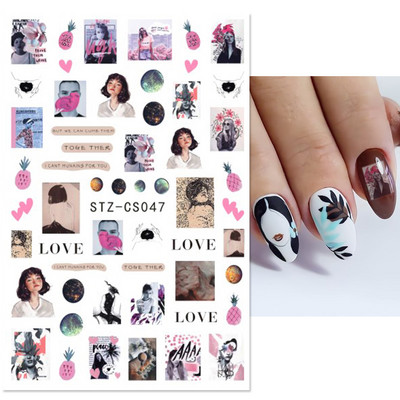 Glitter γαλλική γραμμή αυτοκόλλητα νυχιών Ασημί Λευκό λοξό αυτοκόλλητα λωρίδες Slider 3D Star Heart Λαμπερή διακόσμηση Νυχιών Συμβουλές για νύχια NLSTZ-CS068