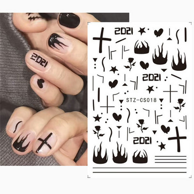Glitter γαλλική γραμμή αυτοκόλλητα νυχιών Ασημί Λευκό λοξό αυτοκόλλητα λωρίδες Slider 3D Star Heart Λαμπερή διακόσμηση Νυχιών Συμβουλές για νύχια NLSTZ-CS068