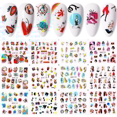 12 DB nyári körömmatrica levél szív virág víz matrica kézi ápoláshoz vízjel transzfer körömmatrica kiegészítők