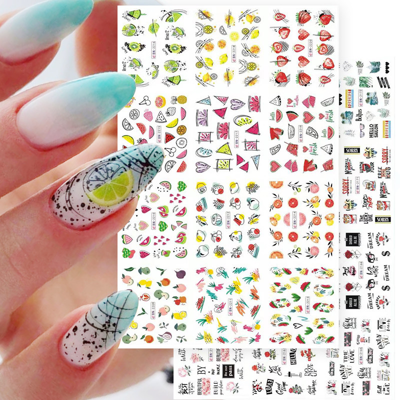 12 TK suvised küünekleebised kiri süda lill vesi kleebised maniküüriks vesimärgi ülekandeks küünekleebised aksessuaarid