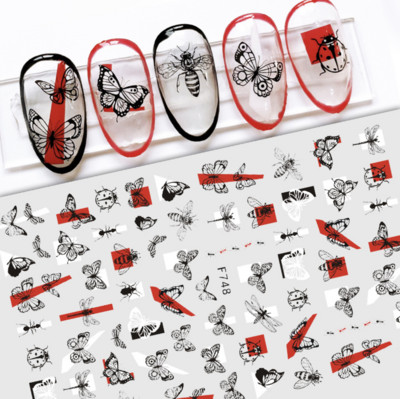 Μαύρα καρφιά πεταλούδα Αυτοκόλλητα Αυτοκόλλητα Αυτοκόλλητα Λευκά λουλούδια Αυτοκόλλητα Διακοσμήσεις Μανικιούρ Σχέδιο για Μανικιούρ Νυχιών Διακοσμήσεις Σαλόνι