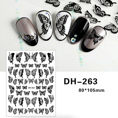 Μαύρα καρφιά πεταλούδα Αυτοκόλλητα Αυτοκόλλητα Αυτοκόλλητα Λευκά λουλούδια Αυτοκόλλητα Διακοσμήσεις Μανικιούρ Σχέδιο για Μανικιούρ Νυχιών Διακοσμήσεις Σαλόνι
