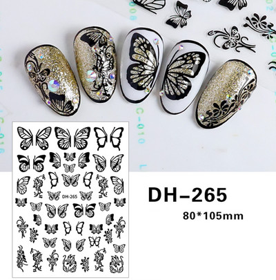 Μαύρα καρφιά πεταλούδα Αυτοκόλλητα Αυτοκόλλητα Αυτοκόλλητα Λευκά λουλούδια Αυτοκόλλητα Διακοσμήσεις Μανικιούρ Σχέδιο για Μανικιούρ Νυχιών Διακοσμήσεις Σαλόνι