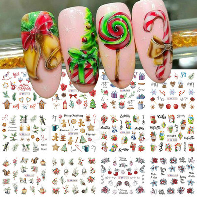 Pühade küüned Veeülekande kleebised Uusaasta Disain Kleebised Jõulupuu Hirve Kingitused Talvine maniküüri kaunistus CHBN2413-2424