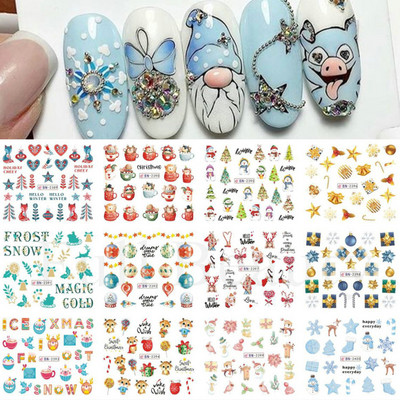 Pühade küüned Veeülekande kleebised Uusaasta Disain Kleebised Jõulupuu Hirve Kingitused Talvine maniküüri kaunistus CHBN2413-2424