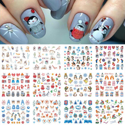 Pühade küüned Veeülekande kleebised Uusaasta Disain Kleebised Jõulupuu Hirve Kingitused Talvine maniküüri kaunistus CHBN2413-2424