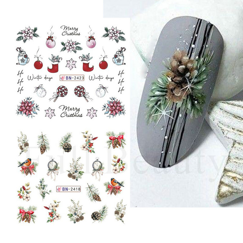 Pühade küüned Veeülekande kleebised Uusaasta Disain Kleebised Jõulupuu Hirve Kingitused Talvine maniküüri kaunistus CHBN2413-2424