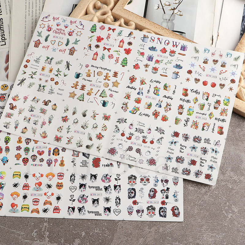 Pühade küüned Veeülekande kleebised Uusaasta Disain Kleebised Jõulupuu Hirve Kingitused Talvine maniküüri kaunistus CHBN2413-2424