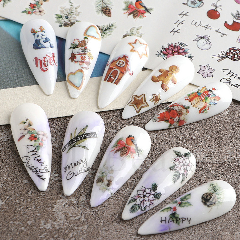 Pühade küüned Veeülekande kleebised Uusaasta Disain Kleebised Jõulupuu Hirve Kingitused Talvine maniküüri kaunistus CHBN2413-2424