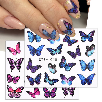3D градиент, цветни пеперуди, стикери за нокти, хортензия, плъзгачи за нокти, стикери, акварелни пеперуди, водна татуировка за декорация на нокти