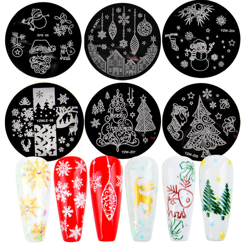 2023 Νέο 5,6 εκ. στρογγυλή σφραγίδα για νύχια, πρότυπο για σφράγιση νυχιών Χριστουγεννιάτικη σειρά DIY Σχέδια νυχιών Στένσιλ εικόνας για μανικιούρ