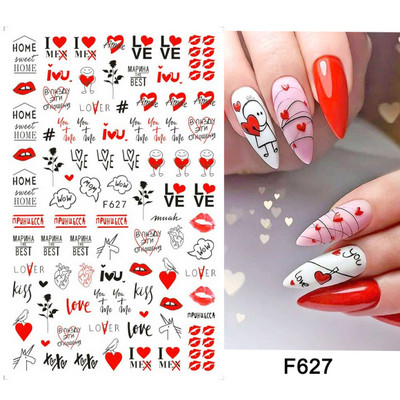 1 buc. Autocolante din folie 3D pentru unghii, inimă de Valentine, cu litere de dragoste, design drăguț, glisoare de desene animate, autocolante, ambalaje decorative cu gel NFF830-835