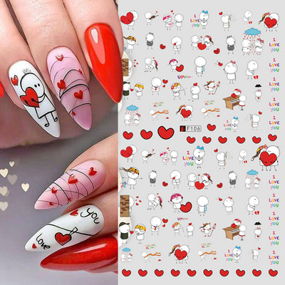 1 buc. Autocolante din folie 3D pentru unghii, inimă de Valentine, cu litere de dragoste, design drăguț, glisoare de desene animate, autocolante, ambalaje decorative cu gel NFF830-835