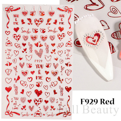 1 buc. Autocolante din folie 3D pentru unghii, inimă de Valentine, cu litere de dragoste, design drăguț, glisoare de desene animate, autocolante, ambalaje decorative cu gel NFF830-835