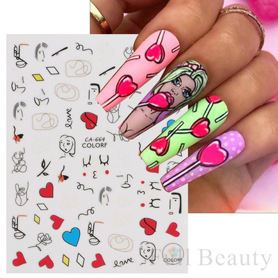 1 buc. Autocolante din folie 3D pentru unghii, inimă de Valentine, cu litere de dragoste, design drăguț, glisoare de desene animate, autocolante, ambalaje decorative cu gel NFF830-835