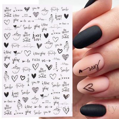 1 buc. Autocolante din folie 3D pentru unghii, inimă de Valentine, cu litere de dragoste, design drăguț, glisoare de desene animate, autocolante, ambalaje decorative cu gel NFF830-835