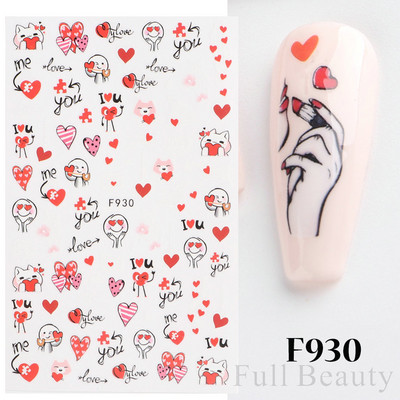 1 buc. Autocolante din folie 3D pentru unghii, inimă de Valentine, cu litere de dragoste, design drăguț, glisoare de desene animate, autocolante, ambalaje decorative cu gel NFF830-835