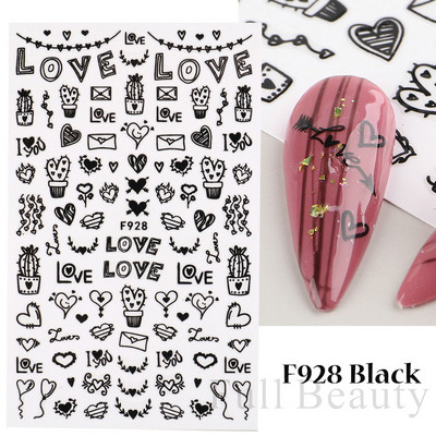 1 buc. Autocolante din folie 3D pentru unghii, inimă de Valentine, cu litere de dragoste, design drăguț, glisoare de desene animate, autocolante, ambalaje decorative cu gel NFF830-835