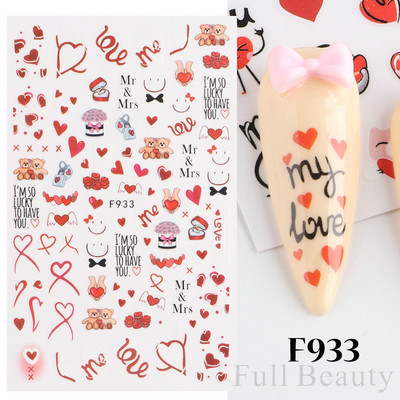 1 buc. Autocolante din folie 3D pentru unghii, inimă de Valentine, cu litere de dragoste, design drăguț, glisoare de desene animate, autocolante, ambalaje decorative cu gel NFF830-835