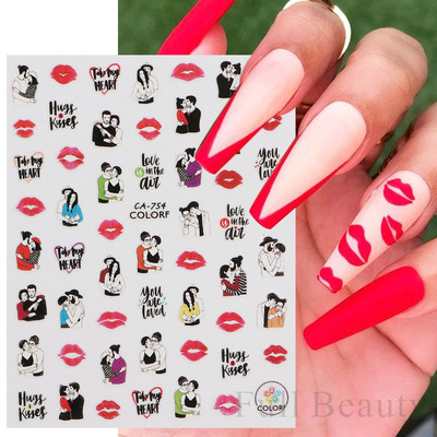 1 buc. Autocolante din folie 3D pentru unghii, inimă de Valentine, cu litere de dragoste, design drăguț, glisoare de desene animate, autocolante, ambalaje decorative cu gel NFF830-835