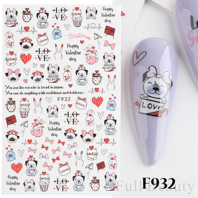 1 buc. Autocolante din folie 3D pentru unghii, inimă de Valentine, cu litere de dragoste, design drăguț, glisoare de desene animate, autocolante, ambalaje decorative cu gel NFF830-835