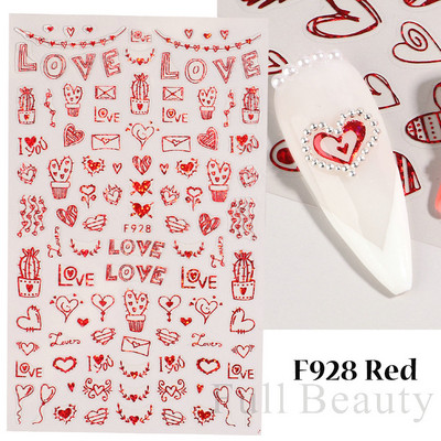 1 buc. Autocolante din folie 3D pentru unghii, inimă de Valentine, cu litere de dragoste, design drăguț, glisoare de desene animate, autocolante, ambalaje decorative cu gel NFF830-835