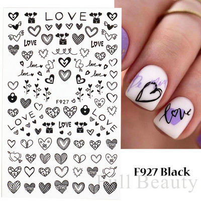 1 buc. Autocolante din folie 3D pentru unghii, inimă de Valentine, cu litere de dragoste, design drăguț, glisoare de desene animate, autocolante, ambalaje decorative cu gel NFF830-835