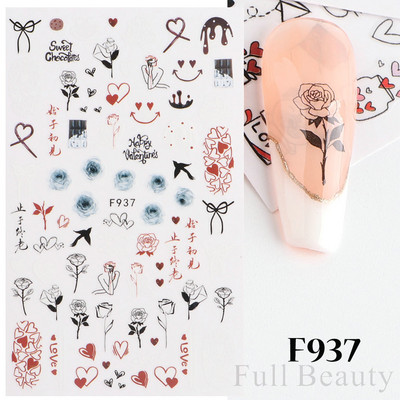 1 buc. Autocolante din folie 3D pentru unghii, inimă de Valentine, cu litere de dragoste, design drăguț, glisoare de desene animate, autocolante, ambalaje decorative cu gel NFF830-835