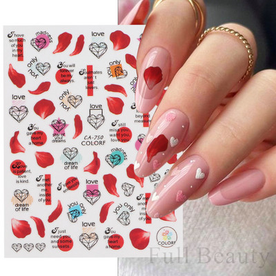 1 buc. Autocolante din folie 3D pentru unghii, inimă de Valentine, cu litere de dragoste, design drăguț, glisoare de desene animate, autocolante, ambalaje decorative cu gel NFF830-835