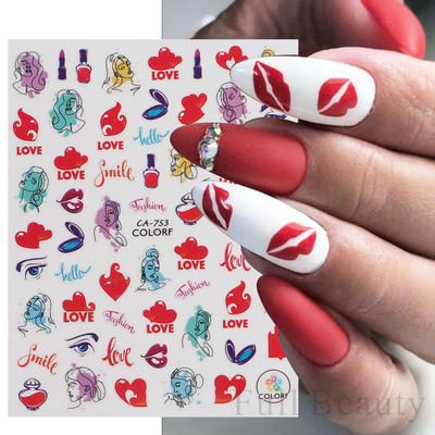 1 buc. Autocolante din folie 3D pentru unghii, inimă de Valentine, cu litere de dragoste, design drăguț, glisoare de desene animate, autocolante, ambalaje decorative cu gel NFF830-835