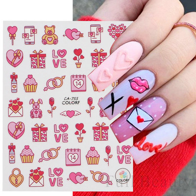 1 buc. Autocolante din folie 3D pentru unghii, inimă de Valentine, cu litere de dragoste, design drăguț, glisoare de desene animate, autocolante, ambalaje decorative cu gel NFF830-835