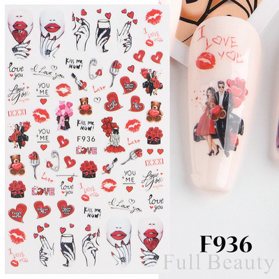 1 buc. Autocolante din folie 3D pentru unghii, inimă de Valentine, cu litere de dragoste, design drăguț, glisoare de desene animate, autocolante, ambalaje decorative cu gel NFF830-835