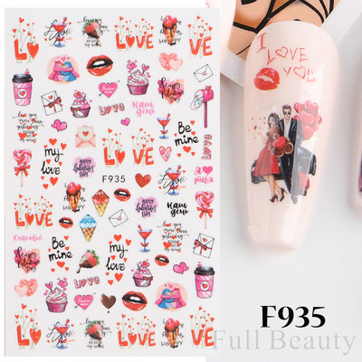 1 buc. Autocolante din folie 3D pentru unghii, inimă de Valentine, cu litere de dragoste, design drăguț, glisoare de desene animate, autocolante, ambalaje decorative cu gel NFF830-835