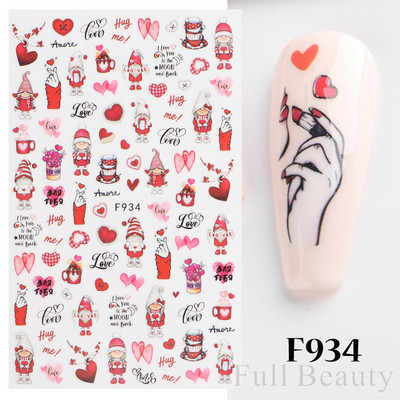 1 buc. Autocolante din folie 3D pentru unghii, inimă de Valentine, cu litere de dragoste, design drăguț, glisoare de desene animate, autocolante, ambalaje decorative cu gel NFF830-835