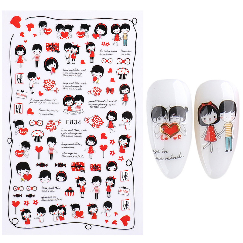 1 buc. Autocolante din folie 3D pentru unghii, inimă de Valentine, cu litere de dragoste, design drăguț, glisoare de desene animate, autocolante, ambalaje decorative cu gel NFF830-835