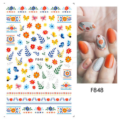 3D Nyári Virágok Körömlakk Matricák Geometrikus Kék Levelek Százszorszép Design Matricák Virágzó Sakura Dekoráció Barkács pakolások CHF844-853