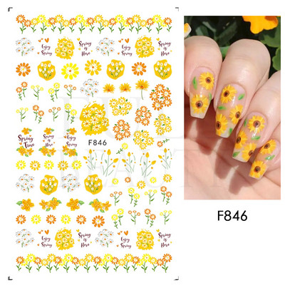 3D Nyári Virágok Körömlakk Matricák Geometrikus Kék Levelek Százszorszép Design Matricák Virágzó Sakura Dekoráció Barkács pakolások CHF844-853