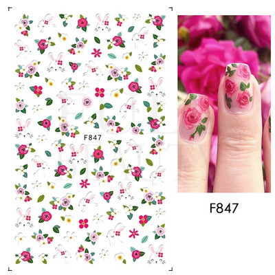 3D Nyári Virágok Körömlakk Matricák Geometrikus Kék Levelek Százszorszép Design Matricák Virágzó Sakura Dekoráció Barkács pakolások CHF844-853