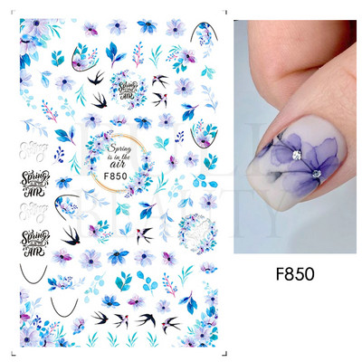 3D Nyári Virágok Körömlakk Matricák Geometrikus Kék Levelek Százszorszép Design Matricák Virágzó Sakura Dekoráció Barkács pakolások CHF844-853