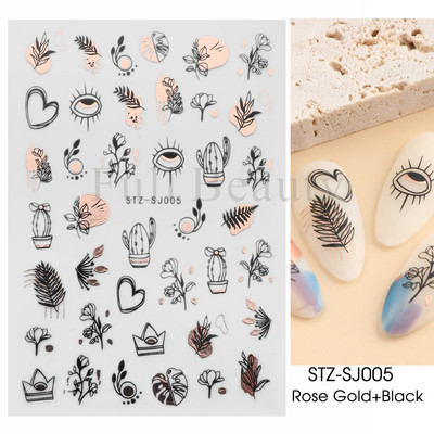 3D Nyári Virágok Körömlakk Matricák Geometrikus Kék Levelek Százszorszép Design Matricák Virágzó Sakura Dekoráció Barkács pakolások CHF844-853