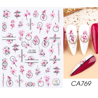 3D Nyári Virágok Körömlakk Matricák Geometrikus Kék Levelek Százszorszép Design Matricák Virágzó Sakura Dekoráció Barkács pakolások CHF844-853