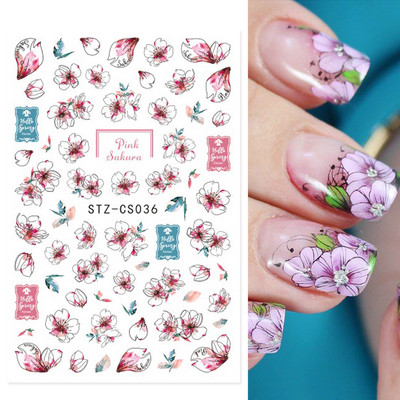 3D Nyári Virágok Körömlakk Matricák Geometrikus Kék Levelek Százszorszép Design Matricák Virágzó Sakura Dekoráció Barkács pakolások CHF844-853
