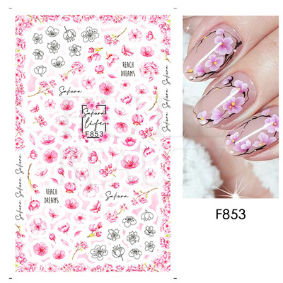 3D Nyári Virágok Körömlakk Matricák Geometrikus Kék Levelek Százszorszép Design Matricák Virágzó Sakura Dekoráció Barkács pakolások CHF844-853